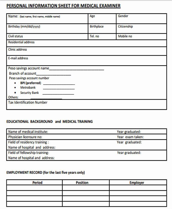 Personal Information form Template Lovely Basic Personal Information form Template to Pin