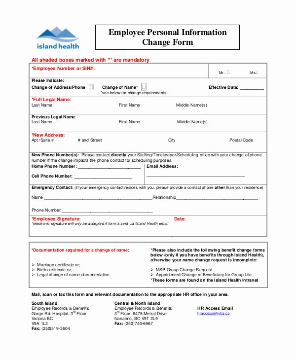 Personal Information form Template Luxury 3 Employee Record Change forms Templates Pdf