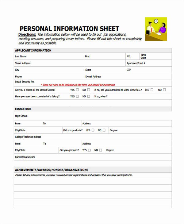 Personal Information form Template New Basic Personal Information form Template to Pin