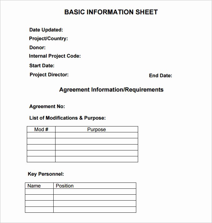 Personal Information Sheet Template Beautiful Information Sheet Template 6 Free Pdf Documents Download