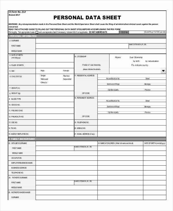 Personal Information Sheet Template Luxury 27 Data Sheet Templates – Free Sample Example format