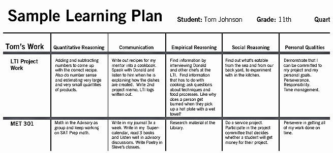 Personal Learning Plan Template Best Of Met Real World Learning — Examples