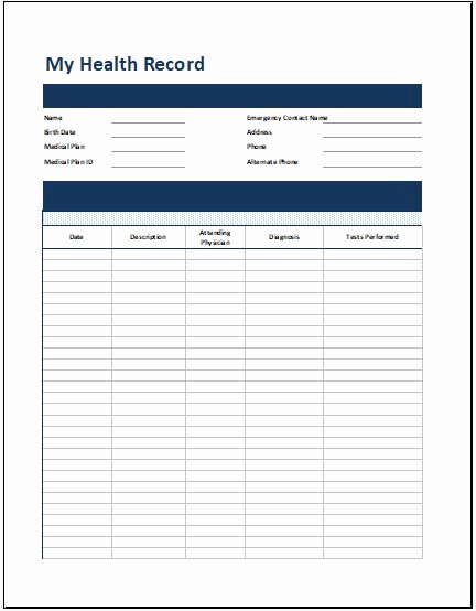 Personal Medical History Template Lovely Personal Medical Health Record Sheet Excel