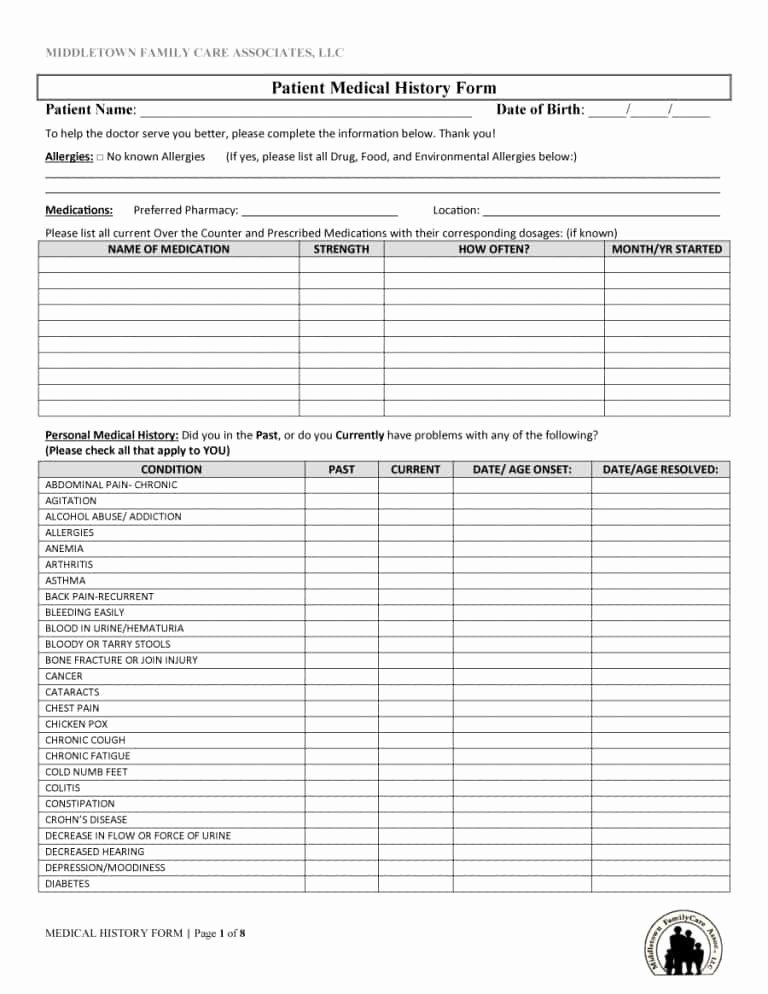 Personal Medical History Template Luxury 67 Medical History forms [word Pdf] Printable Templates