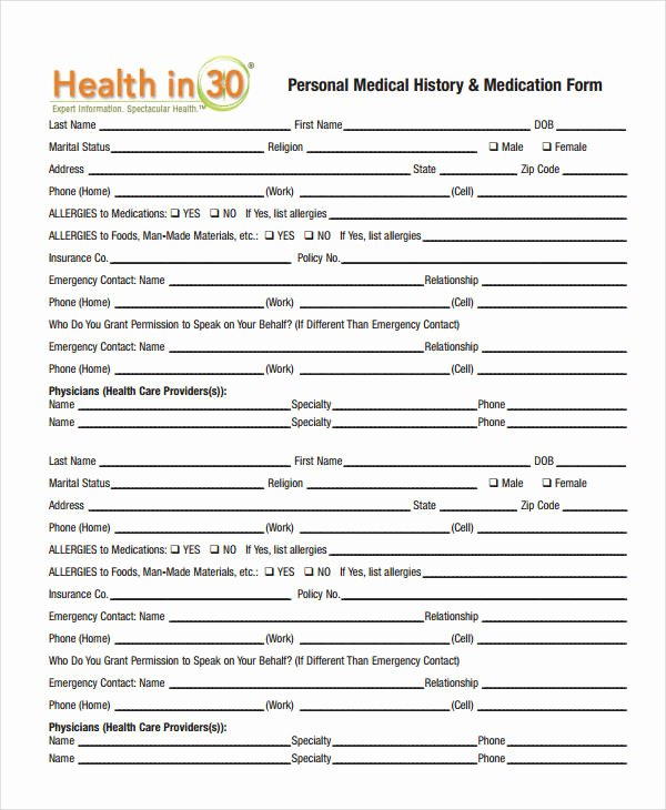 Personal Medical History Template New Medical History form 9 Free Pdf Documents Download