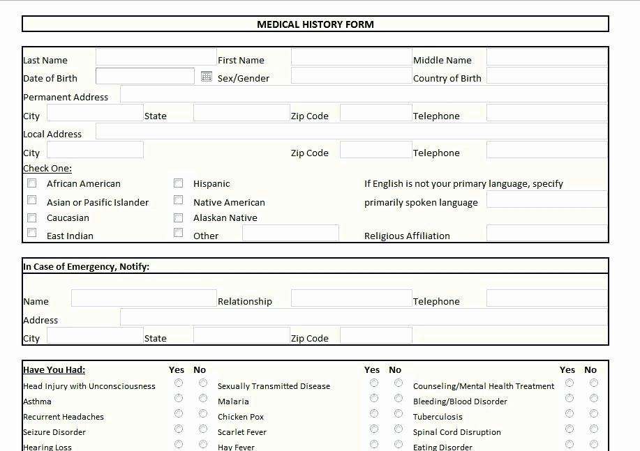 Personal Medical Record Template Beautiful form Example Impressive Medical Health History Template