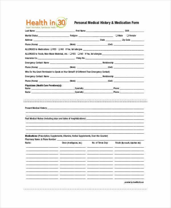 Personal Medical Record Template Unique 50 Sample Medical forms