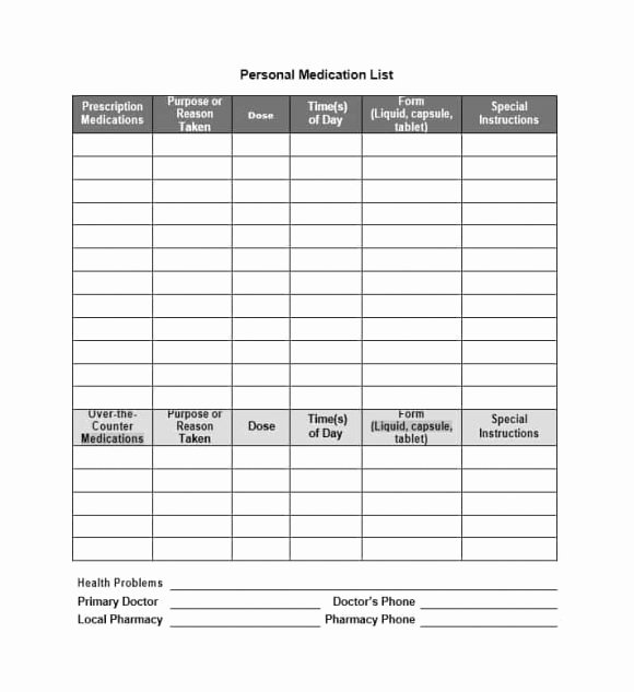 Personal Medication List Template Fresh 58 Medication List Templates for Any Patient [word Excel