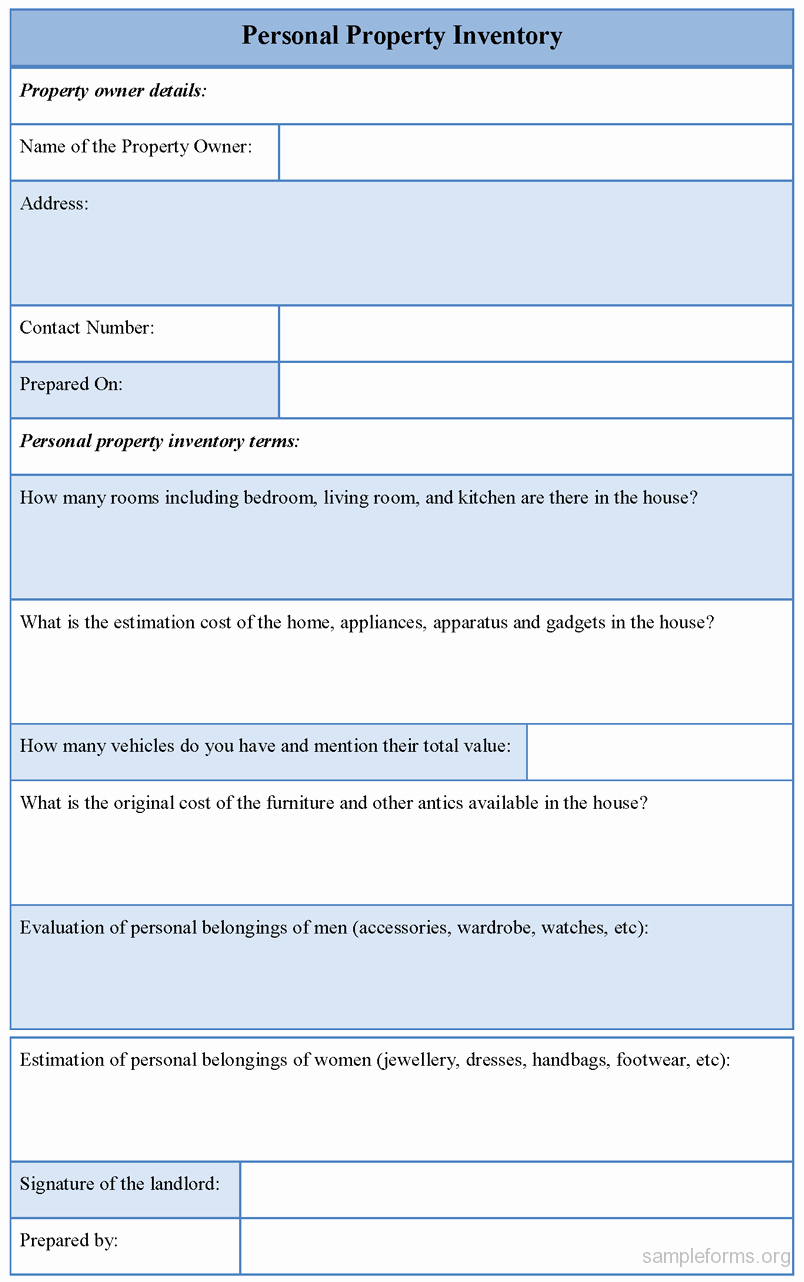 Personal Property Inventory Template Awesome 10 Best Of Personal asset forms Personal Property