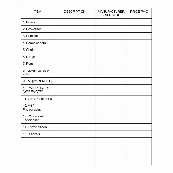 Personal Property Inventory Template Beautiful Personal Property Inventory List Template Templates Station