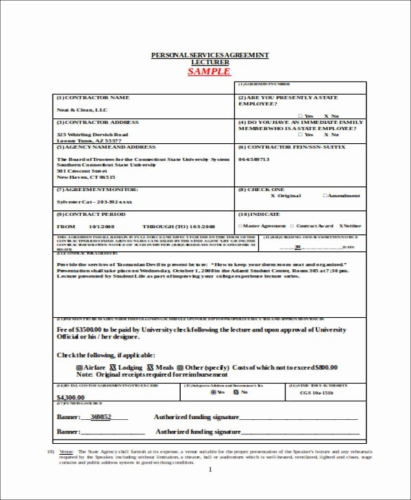 Personal Service Contract Template Inspirational 42 Agreement forms In Doc