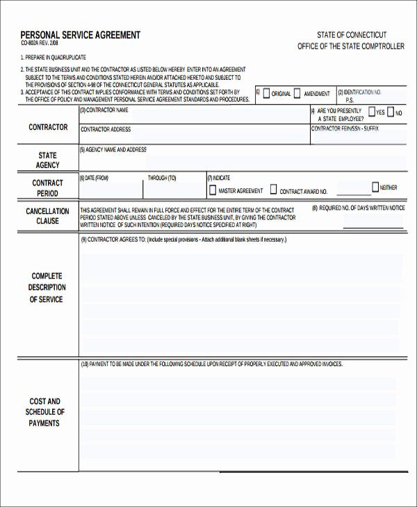 Personal Service Contract Template Lovely 42 Agreement form format