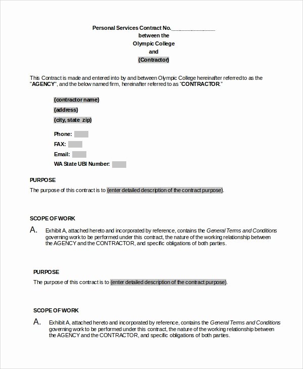 Personal Service Contract Template Unique 7 Sample Personal Service Contracts