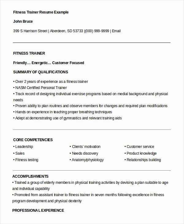 Personal Trainer Resume Template Inspirational 8 Personal Trainer Resume Templates Pdf Doc