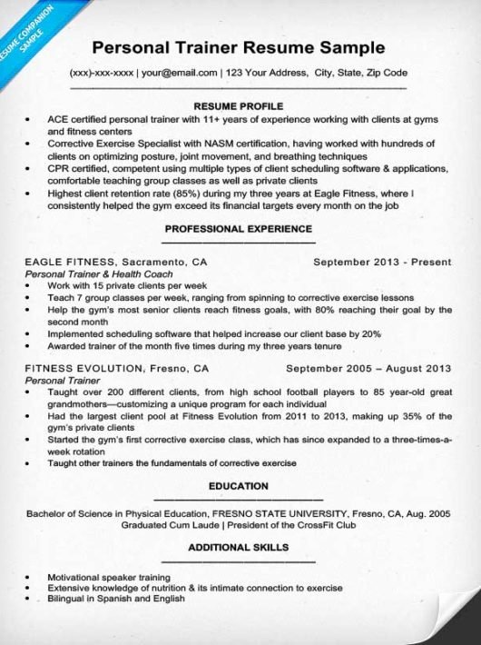 Personal Trainer Resume Template Inspirational Personal Trainer Resume Sample &amp; Writing Tips