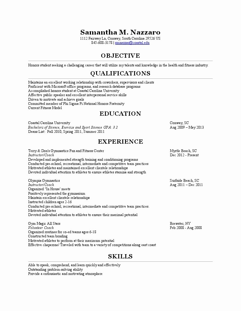 Personal Trainer Resume Template New Group Fitness Instructor Resume Easychessfo