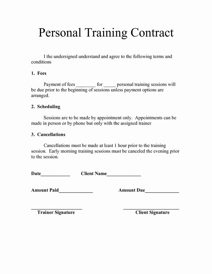 Personal Training Contracts Template Inspirational Free Printable Personal Trainer Contract form Generic