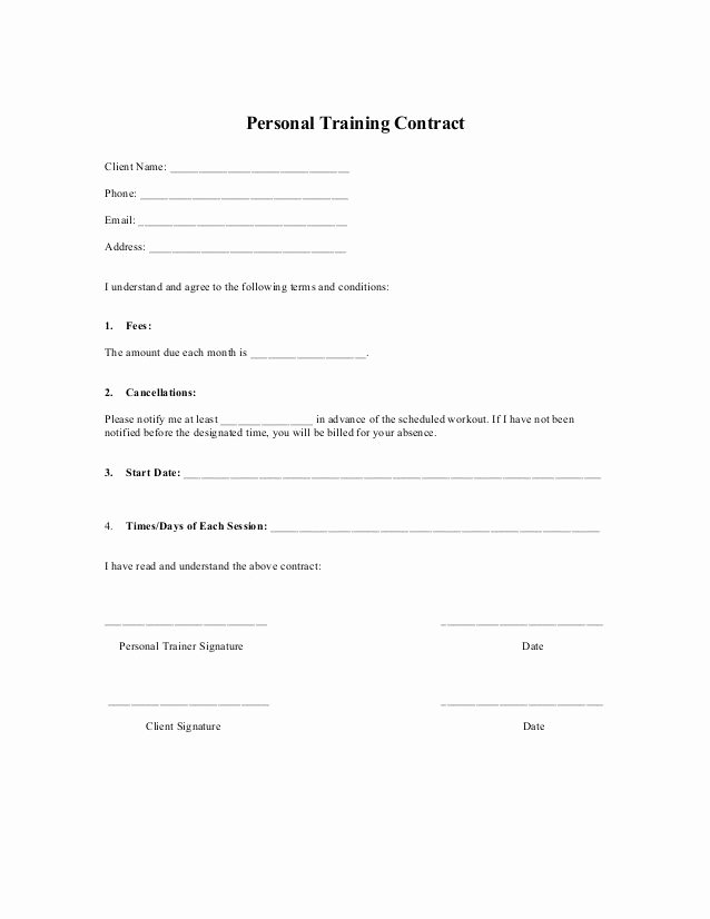 Personal Training Contracts Template Luxury Printable Sample Personal Training Contract Template form