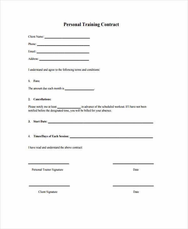 Personal Training Contracts Template Unique Training Contract Templates 10 Free Word Pdf format