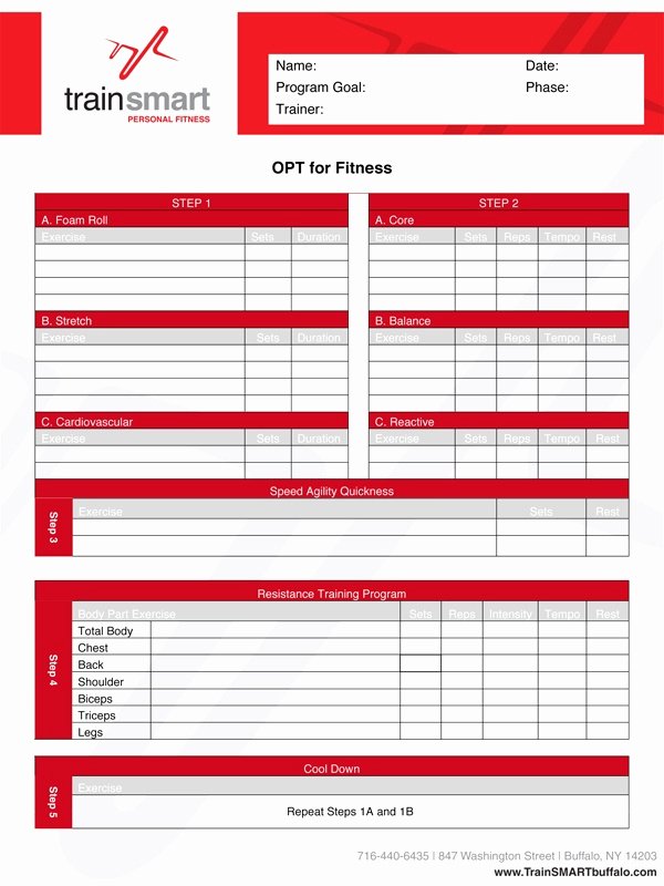 Personal Training Workout Template Best Of Nasm Opt Template Exercise Prescription