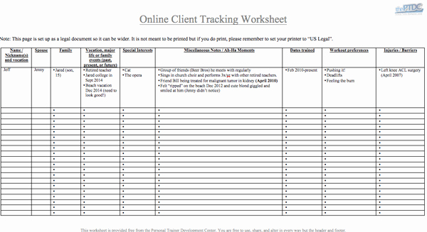 Personal Training Workout Template Elegant Personal Trainer Client Tracking Spreadsheet [download