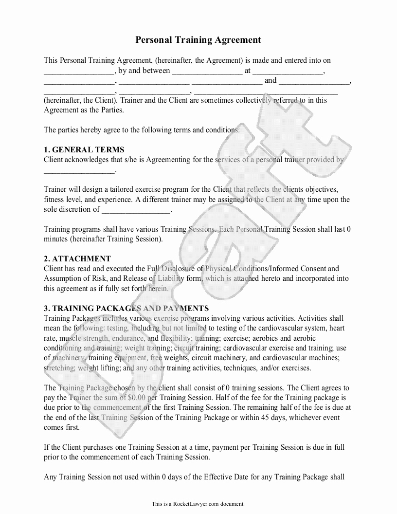 Personal Training Workout Template Lovely Personal Trainer forms Personal Training Contract