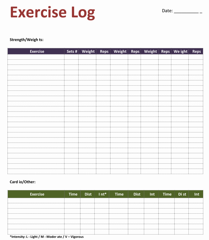 Personal Training Workout Template New Exercise Log Template 8 Plus Training Sheets