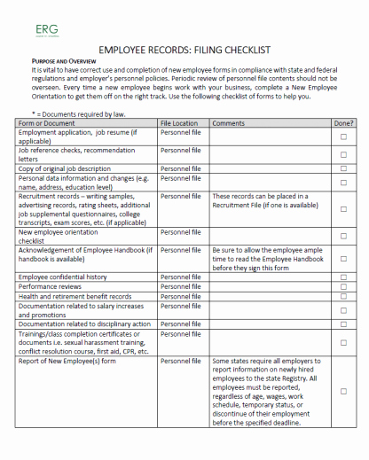Personnel File Checklist Template Beautiful Employee Records Filing Checklist