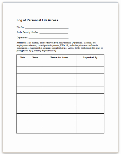 Personnel File Checklist Template Lovely form Specifications