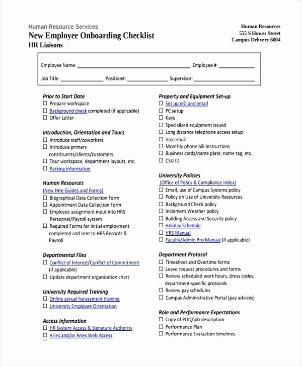 Personnel File Checklist Template New Employee Information form Personnel Record Template