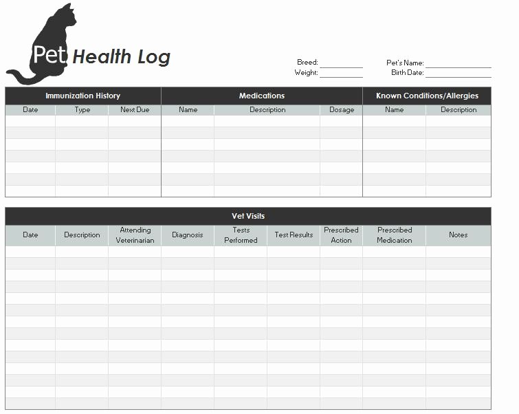 pet health record template