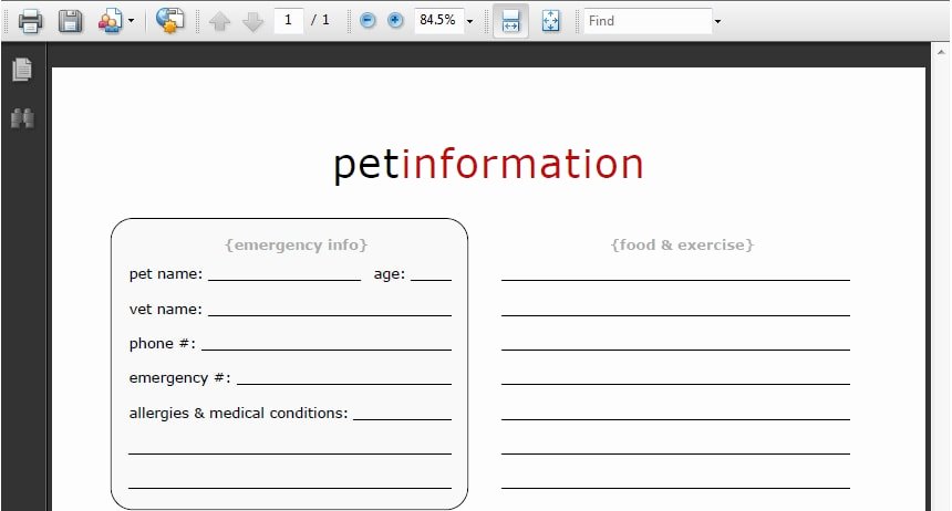 Pet Health Record Template Lovely Free Pet Information Printable