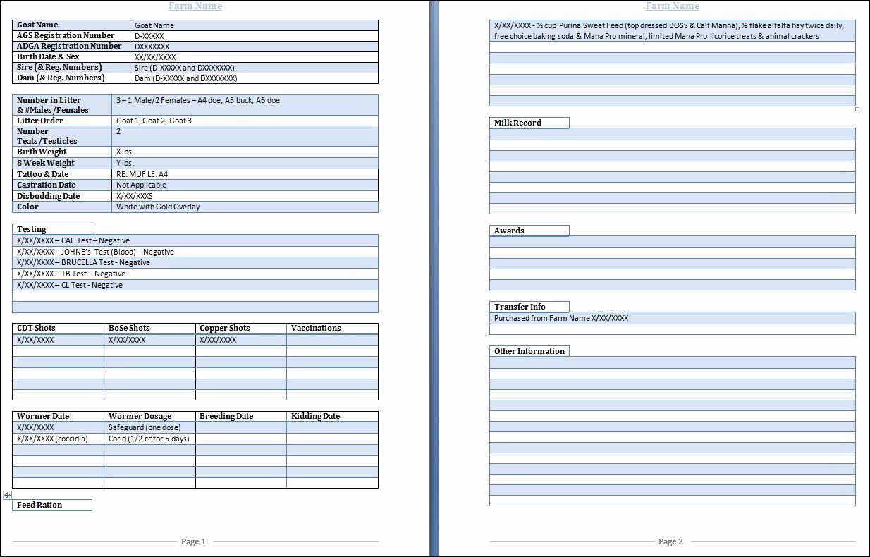 Pet Health Record Template New Goat Health Record form Downloadable Pinterest