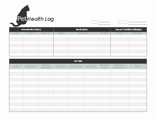 Pet Vaccination Record Template Luxury Pet Health Log