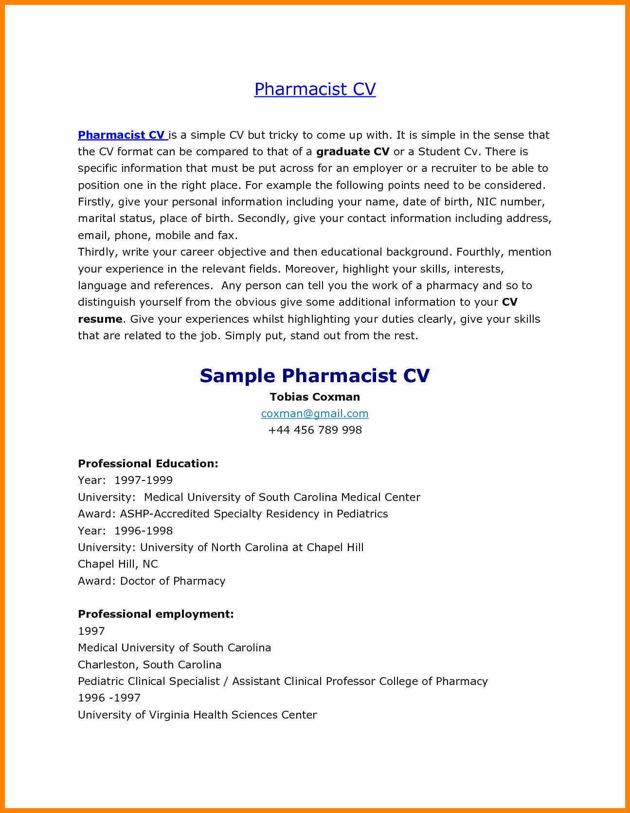 Pharmacist Curriculum Vitae Template Fresh 6 Cv Samples for Pharmacists