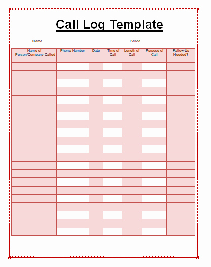 Phone Call Log Template New Call Log Templates 2 Ms Word &amp; Excel