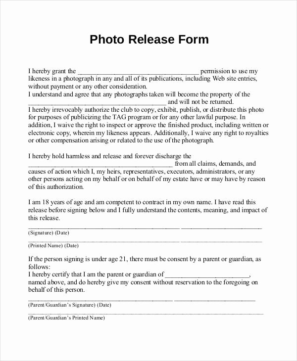 Photo Consent form Template Awesome Release form Template