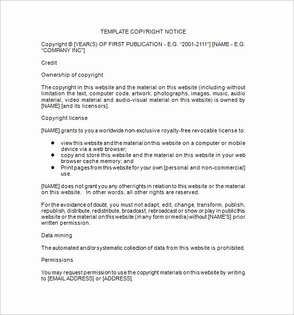 Photography Copyright Statement Template Inspirational 26 Copyright Notices Doc Pdf
