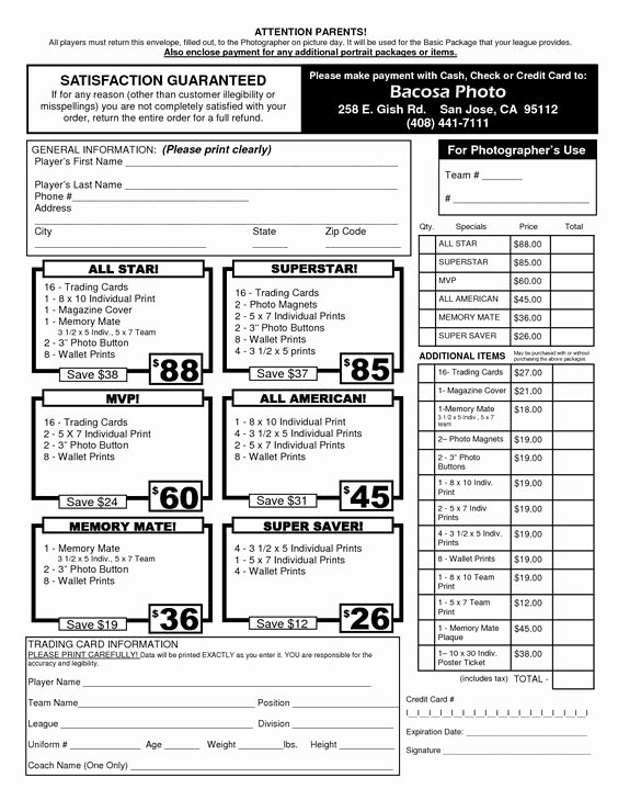 Photography order form Template Lovely order form Sports and Sports Photography On Pinterest