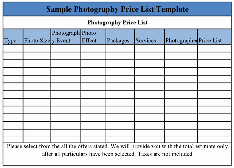 Photography Price List Template Beautiful Graphy Price List Template