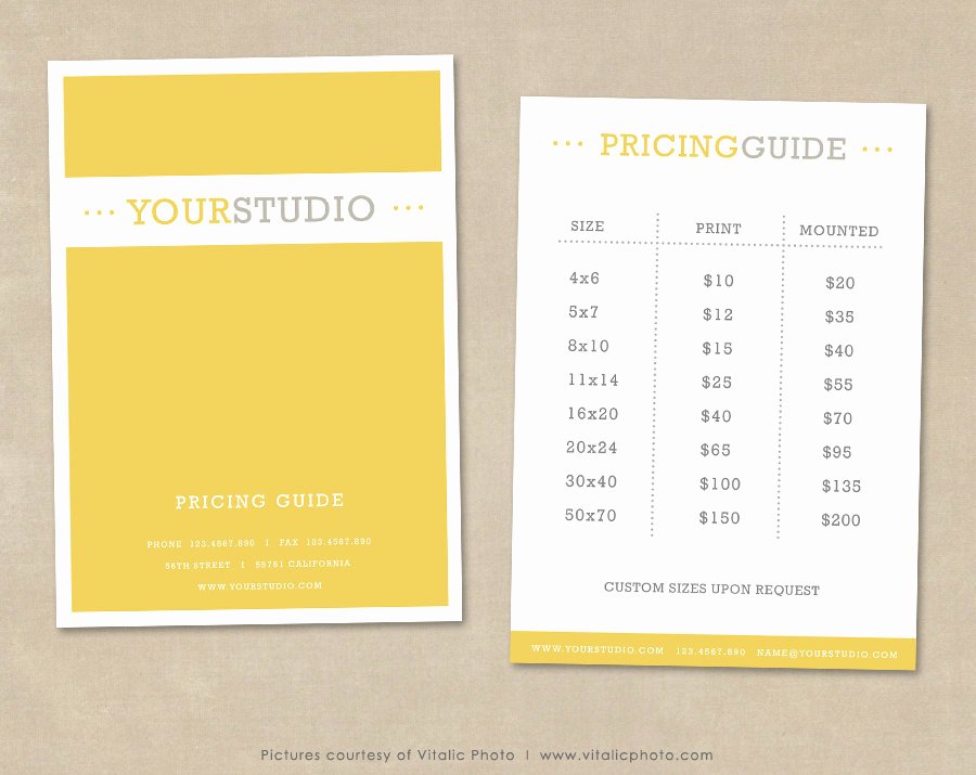 Photography Pricing Guide Template Unique Graphy Pricing Guide Template Price List Shop