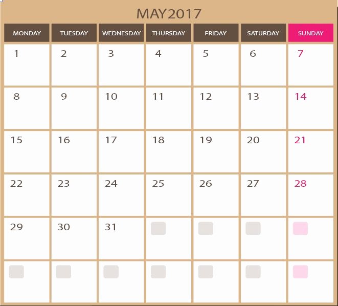 Photoshop Calendar Template 2017 Inspirational May 2017 Blank Calendar Vector Template