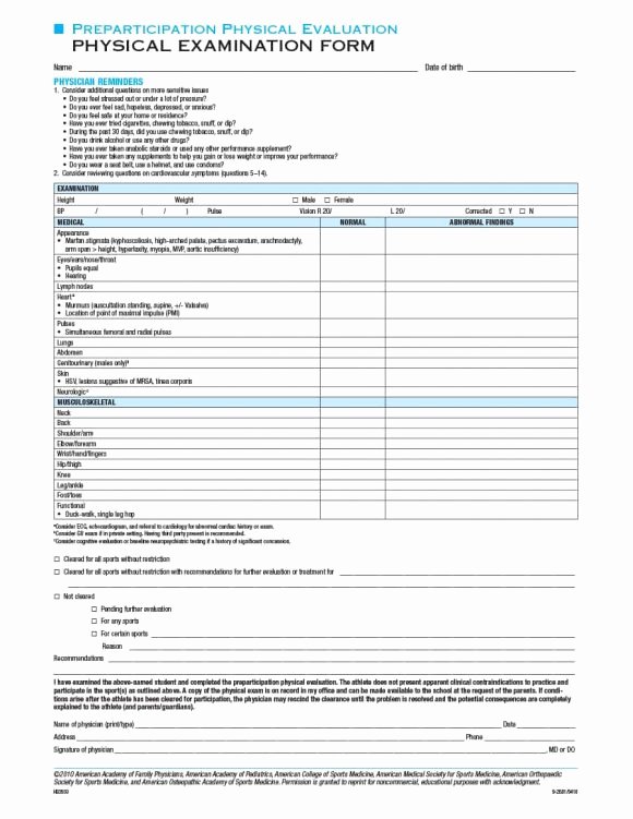 Physical Exam form Template Lovely 43 Physical Exam Templates &amp; forms [male Female]