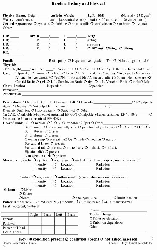 Physical Examination form Template Awesome History and Physical Template