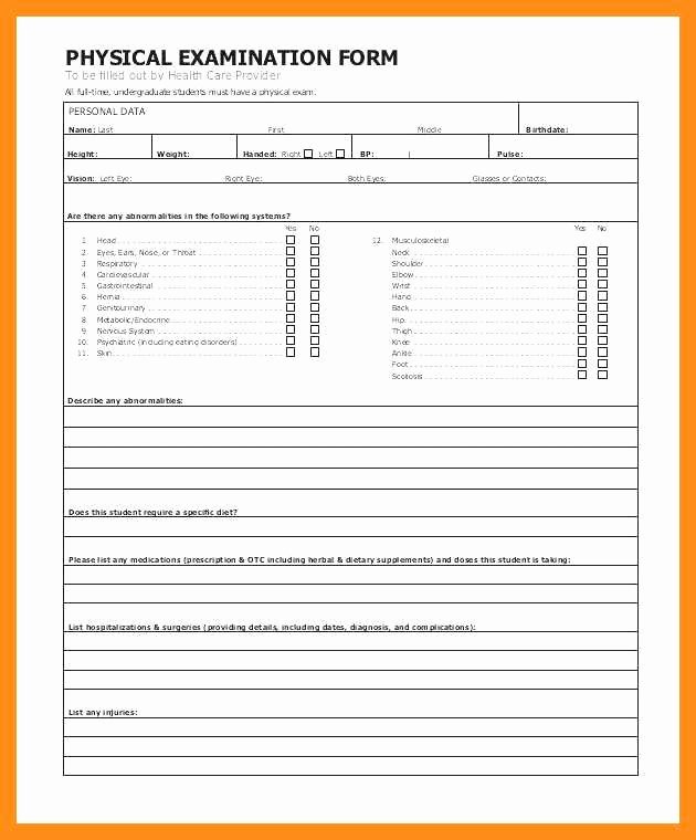 Physical Examination form Template Inspirational 10 11 Physical Exam forms Templates