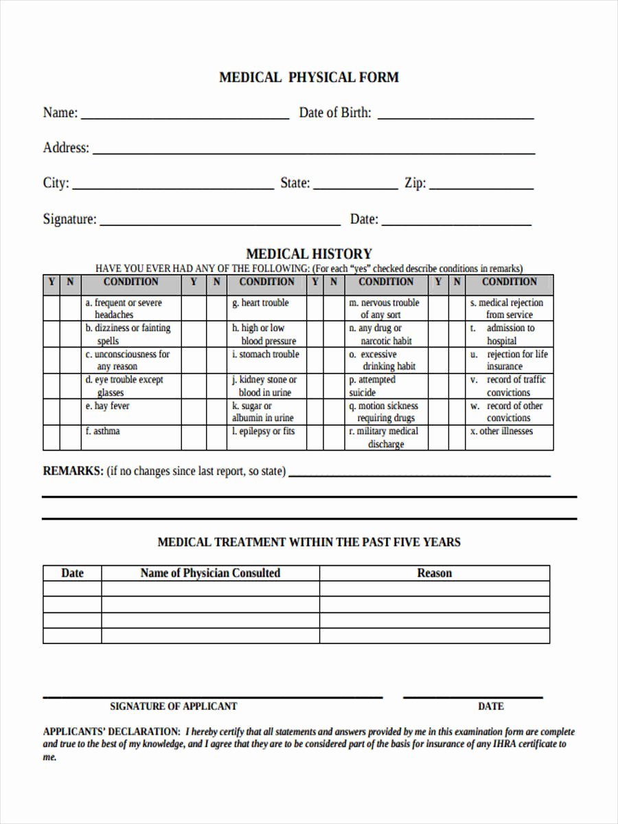 Physical Examination form Template Luxury Sample Basic Physical form 7 Free Documents In Word Pdf