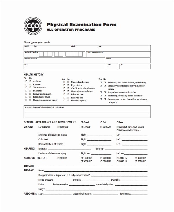 Physical Examination forms Template Awesome 9 Sample Physical Exam forms – Pdf