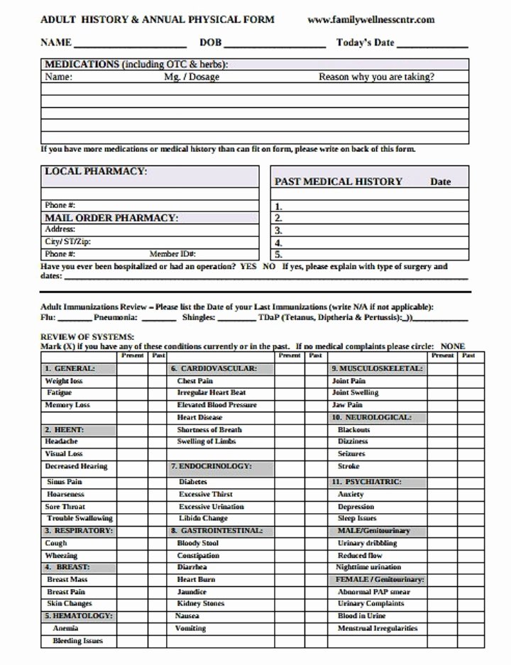 Physical Examination forms Template Beautiful 8 Yearly Physical form Templates Pdf