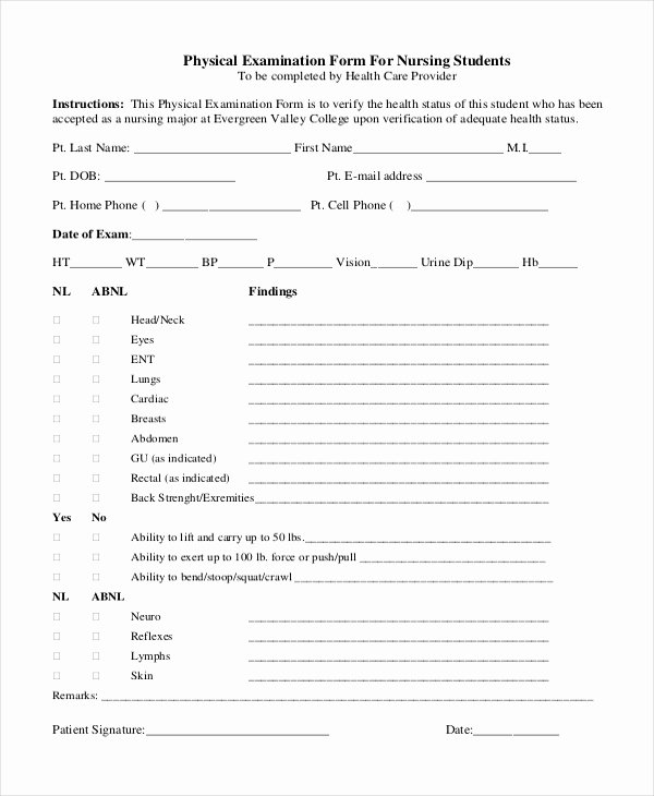 Physical Examination forms Template Beautiful Sample Physical assessment forms 8 Free Documents In