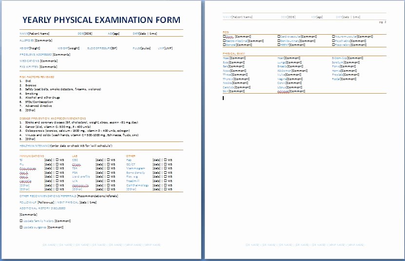 Physical Examination forms Template Best Of Yearly Physical Examination forms